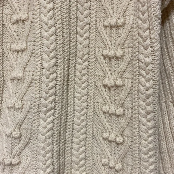 Hand Knit Wool Cable Hoodie Sweater Cream Chunky Flared Cuff Cottage Core Medium - Picture 11 of 12